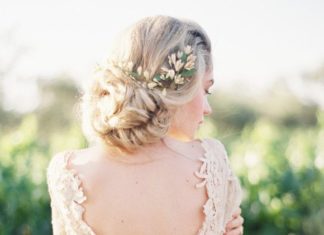 Wedding Hair With Flowers & jewels : Lace Wedding Gown in Outdoor Bridal Session…