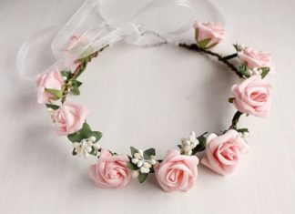 Wedding Hair With Flowers & jewels : Pink Rose Crown Boho Head Wreath Flower Girl Halo by HandyCraftTS…