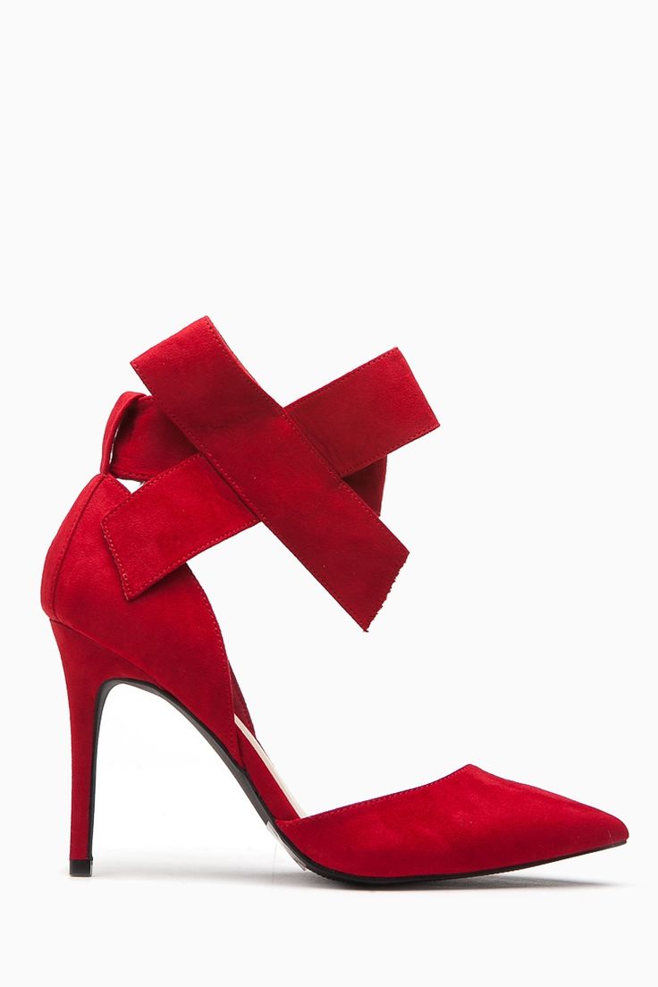 Red Faux Suede Bow Accent Ankle Strap Pointy Heels @ Cicihot Heel Shoes online s...