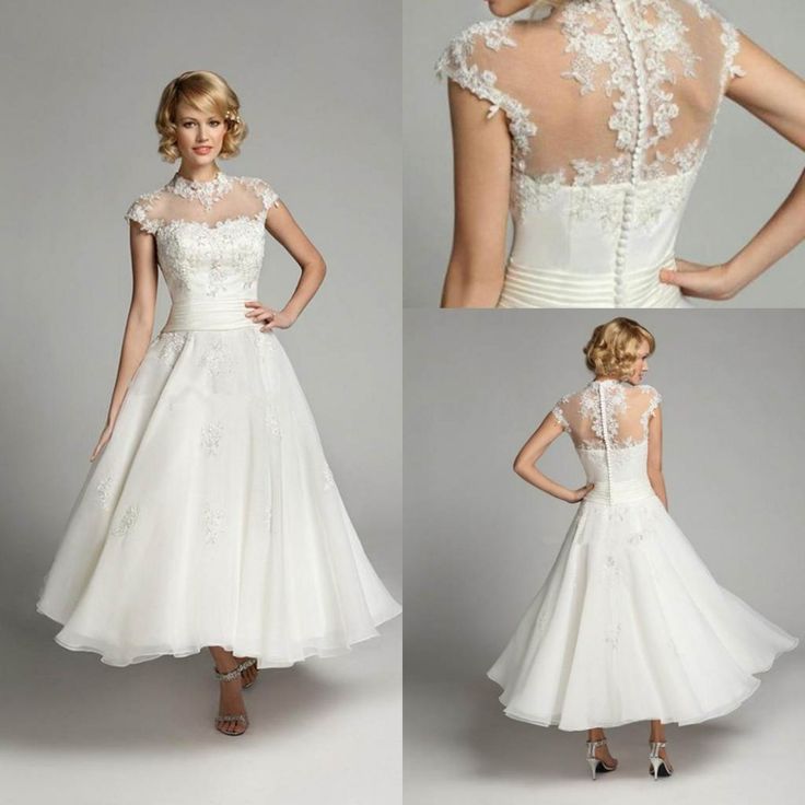 short sleeve tea length wedding dress