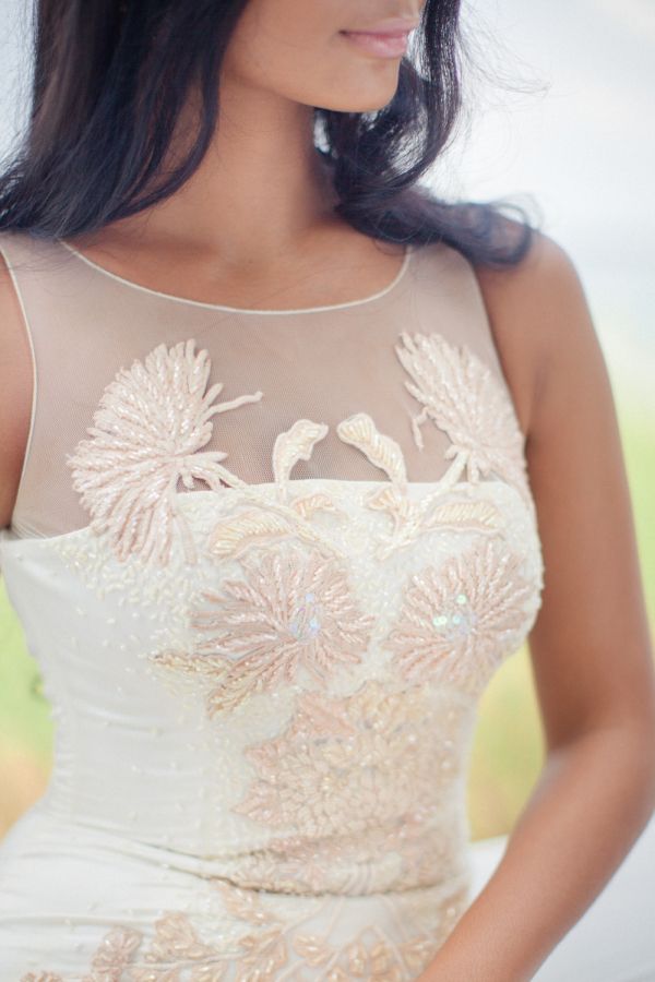 Blush floral embroidered wedding dress: www.stylemepretty... | Photography: Sand...