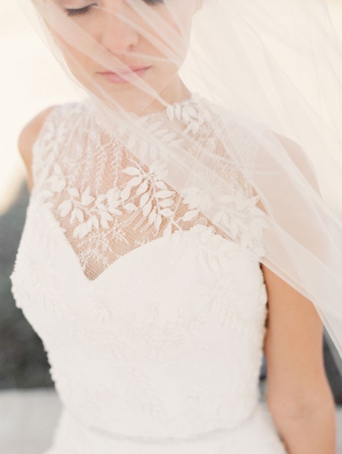 Pretty lace illusion wedding dress: www.stylemepretty... Photography: When He Fo...