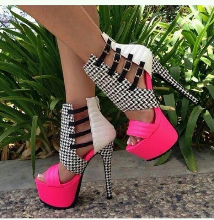 black and hot pink heels
