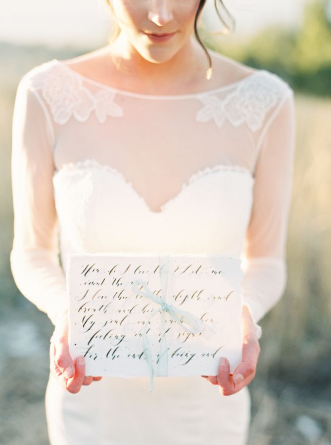 Classic illusion neck wedding dress: www.stylemepretty... | Photography: Rebecca...