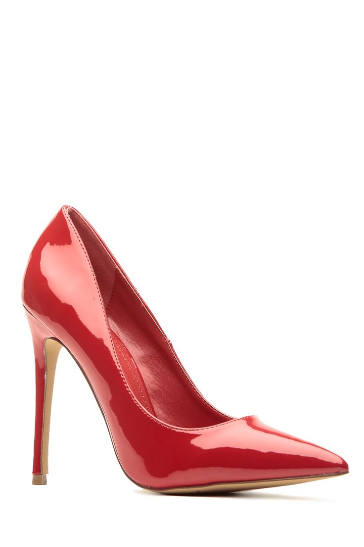 Red Faux Patent Leather Pointy Toe Classic Pumps @ Cicihot Heel Shoes online sto...