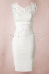 50s White Lace Bow Pencil Dress