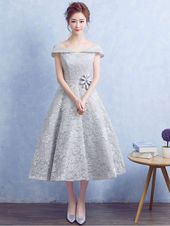 Cute Silver Homecoming Dress Off-the-shoulder Lace Short Prom Dress Party Dress ...