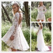 Vintage Lace Wedding Dress With Detachable Skirt Cheap Modest Long Sleeve Beaded...