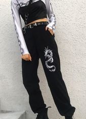 Grunge Outfits : Chinese Style Dragon Cargo Pants