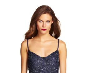 Bridesmaids Dresses : A dazzling navy beaded bridesmaid dress from Adrianna Papell.