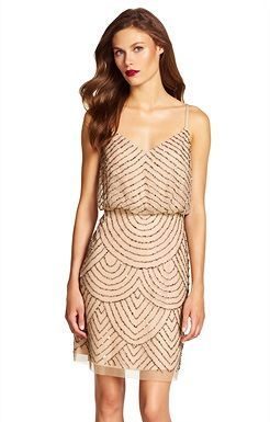 Bridesmaids Dresses : A short taupe and pink sequin bridesmaid dress.