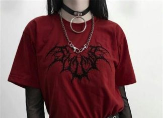 Grunge Outfits : Gothic Floral-Print Short Sleeve Shirts & Tops
