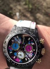 New Luxury Watches for Men in 2020 : Rolex DiW Daytona NTPT Carbon MOTLEY LADY Multi-Color Dial & Counter Watch #rolexwatches