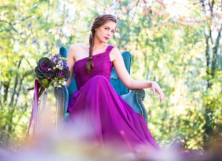 Bridesmaids Dresses : A gorgeous floor length one shoulder chiffon bridesmaid dress. Shown in wine.