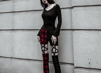 Grunge Outfits : Bandage Hollow Zipper Skinny Pants