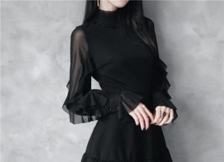 Grunge Outfits : ‘Darkling’ Black mesh frill sleeved dress