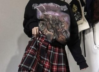 Grunge Outfits : Women’s casual Check loose Skirt
