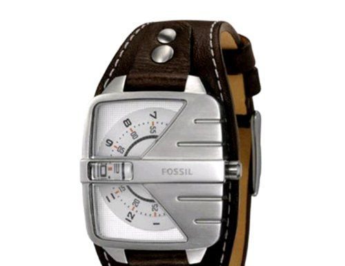 New Luxury Watches for Men in 2020 : Fossil Men’s JR1006 Brown Leather Strap Textured Silver Rotating Analog Dial Roulette Watch