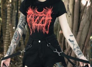 Grunge Outfits : Ripped Black High Waist Denim Shorts