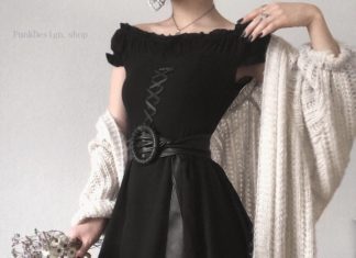 Grunge Outfits : Women’s Vintage Punk Off-Shoulder Dress $68.53