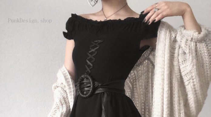 Grunge Outfits : Women’s Vintage Punk Off-Shoulder Dress $68.53