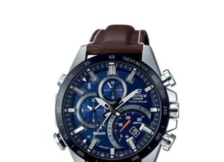 New Luxury Watches for Men in 2020 : 44mm Men’s Casio Edifice Bluetooth Watch with Blue Dial and Brown Leather Strap