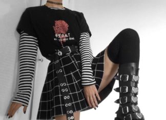 Grunge Outfits : Ana on Instagram: “Wish you were dead 🙊🌸 What do you think of platform shoes like these? Thanks again @shopskydance foe the rad shirt 🖤⛓ (Side note: More…”