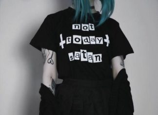 Grunge Outfits : Not Today Satan Women Pastel Goth T-Shirt Japanese Fashion Grunge Black Tee Cool Summer Tops
