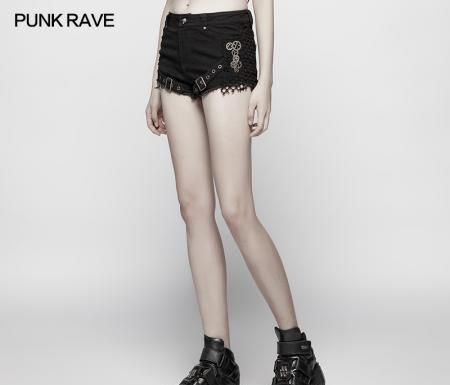 Grunge Outfits : Steam Punk Slim Fit Mesh Ultra-Shorts