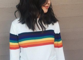 Grunge Outfits : top rainbow sweatshirt lgbt soft grunge shirt t-shirt white striped shirt stripe…