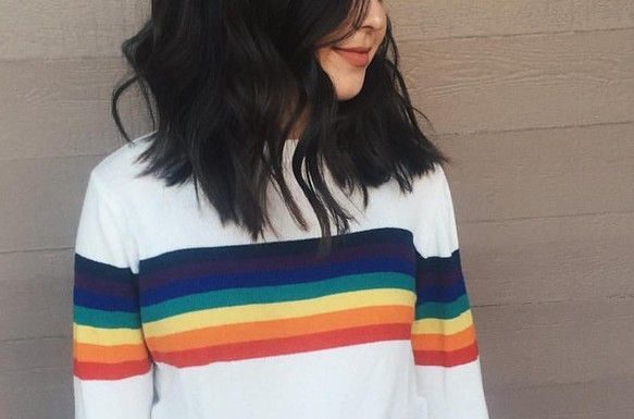Grunge Outfits : top rainbow sweatshirt lgbt soft grunge shirt t-shirt white striped shirt stripe…