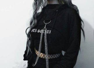 Grunge Outfits : Cyber Gothic Chain Crop Hoodie Bolero