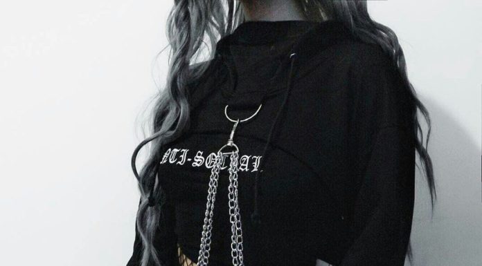 Grunge Outfits : Cyber Gothic Chain Crop Hoodie Bolero