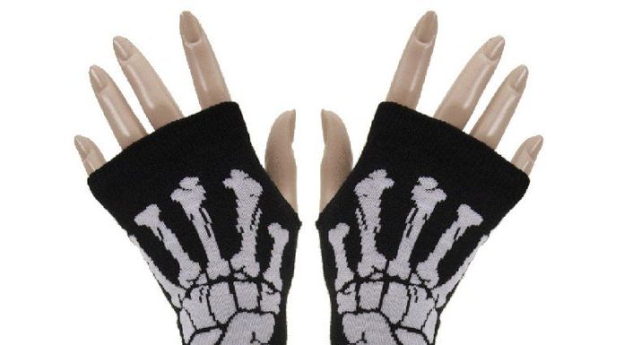 Grunge Outfits : Skeleton Long Arm Warmer Fingerless Gloves