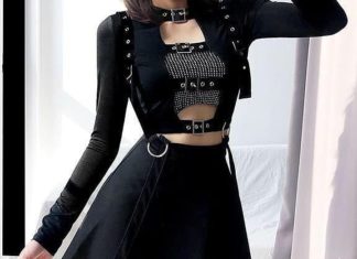 Grunge Outfits : Rock ‘n Doll on Instagram: “WANT or NEED? 🖤 Get these Buckle Front Crop Top and Suspender Straps High Waist Skirt at rockndollstore.com! ✈ FREE SHIPPING Worldwide ✈ .…”
