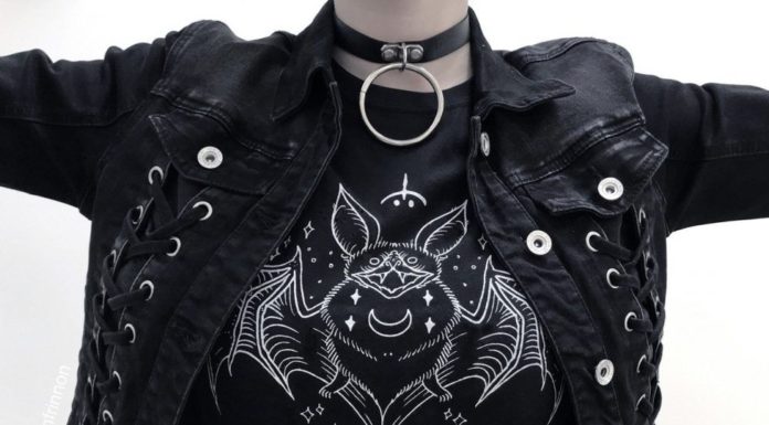Grunge Outfits : Gothic T-Shirt by Alien Baby with Stylized Bat Print in White