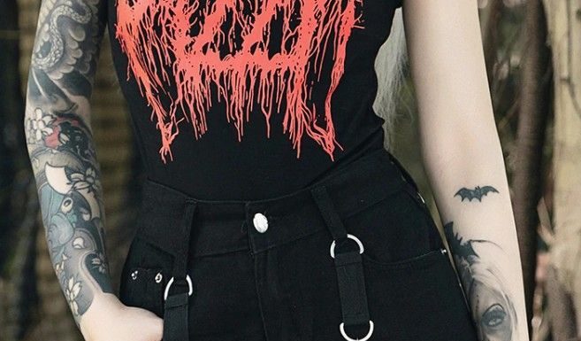 Grunge Outfits : Ripped Black High Waist Denim Shorts