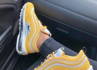 nike air vapormax shoes : Yellow Nike Air Max 97 sneakers.