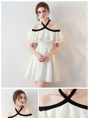business casual dress code policy : Chic Halter Homecoming Dress Simple White Cheap Short Prom Dress