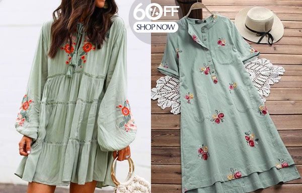byu dress code : Women Floral Printed Short Sleeve Boho Sundress V-neck Party Dress Cotton Vintage Long Sleeve Skirts