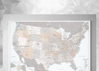 capital grille dress code : Large and detailed USA canvas print or push pin map, “Lincoln”