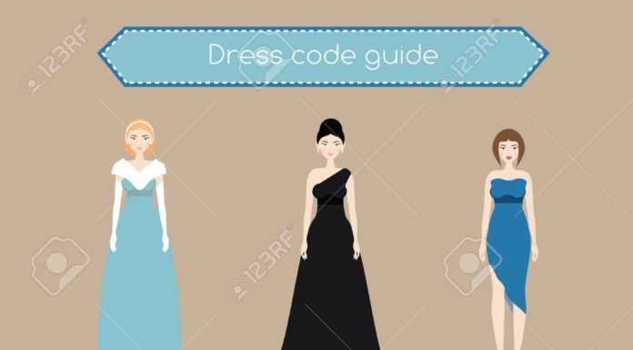 dress code : Woman dress code guide infographic. From white tie to business