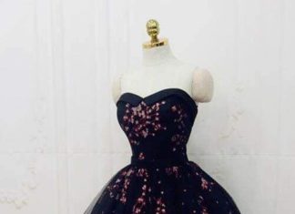 formal dress code : Black Cute Sweetheart Tulle Formal Dresses Puffy Strapless Appliqued Homecoming Dress