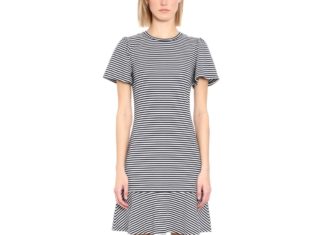 macys dress code : Michael Michael Kors Striped Flutter-Sleeve Dress, Regular & Petite – True Navy/Bone