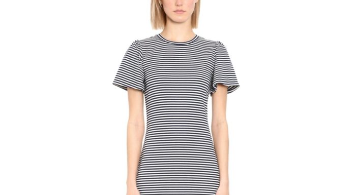 macys dress code : Michael Michael Kors Striped Flutter-Sleeve Dress, Regular & Petite – True Navy/Bone