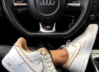 nike air force 1 low : White and nude Nike Air Force 1 sneakers.