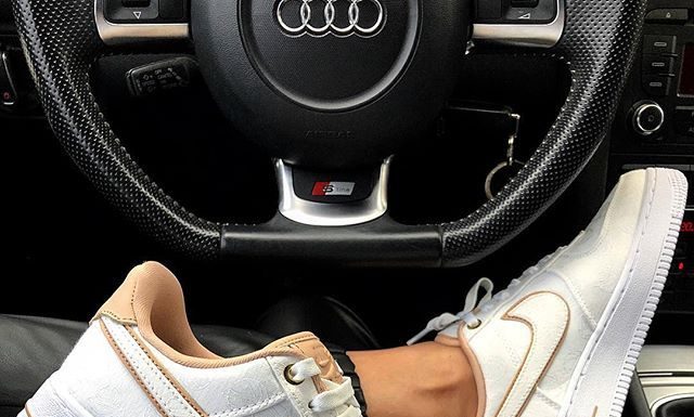 nike air force 1 low : White and nude Nike Air Force 1 sneakers.