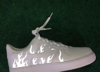 nike air force one men : Flammes réfléchissantes Nike Air Force 1 (fr) Custom Air Force 1s One (fr) 3m Reflective Fire Sneaker – France Personnalisé AF1 Chaussures réfléchissantes