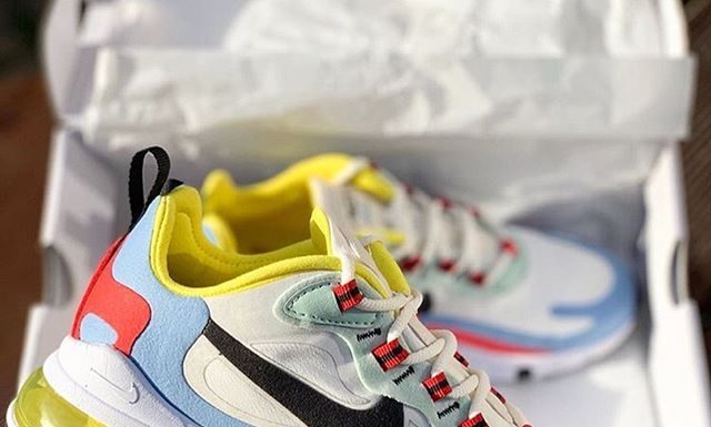 nike air max 270 shoes : Nike Air Max 270 blue, red and yellow sneakers.