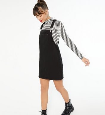 planet fitness dress code : Black Denim Pocket Front Pinafore Dress New Look